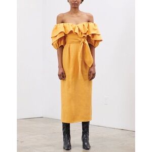 Mara Hoffman Yellow Off-Shoulder Midi Dress